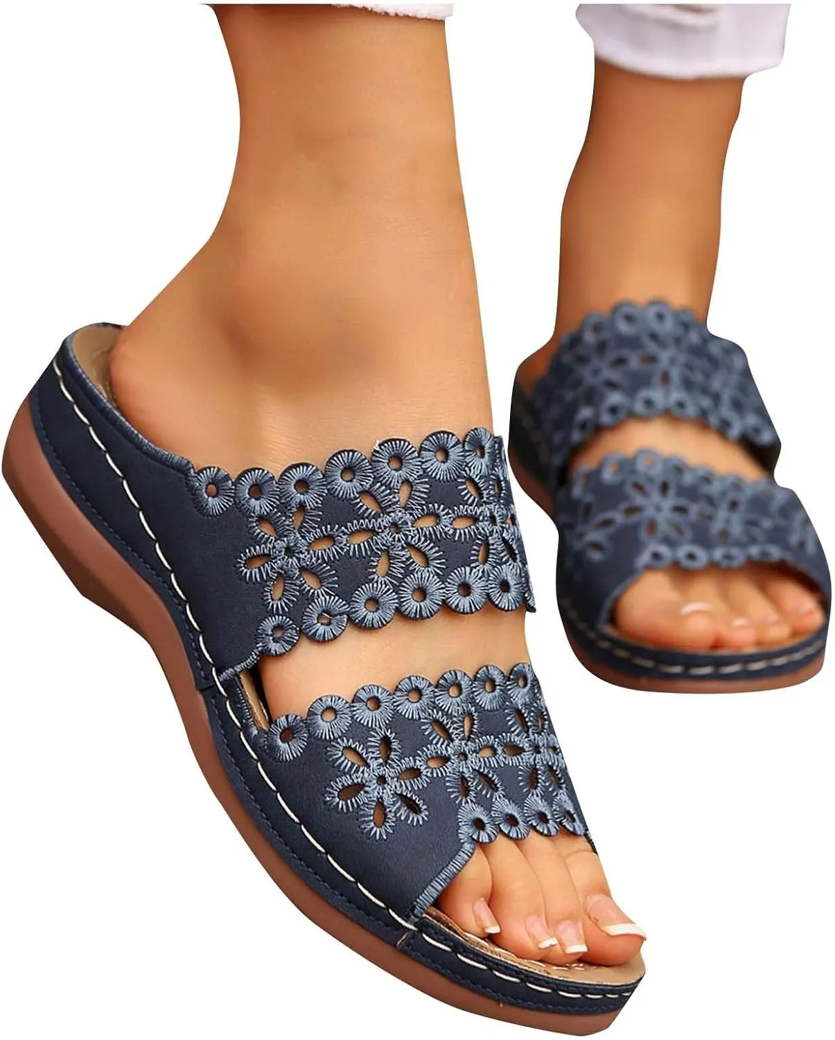 Summer Sandals for Women Mesh Hollow Out Comfort Shoes Orthopedic Arch-Support Walking Wide Width Sandal