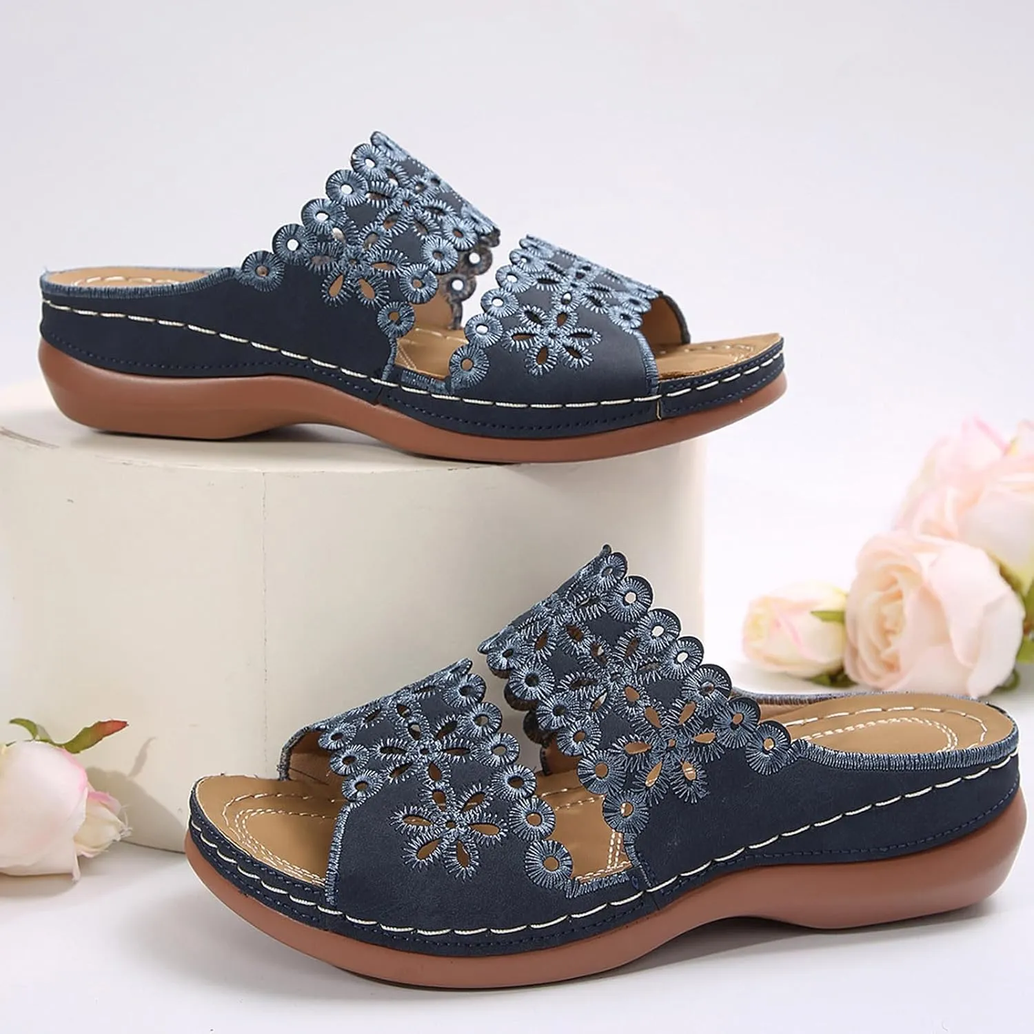 Summer Sandals for Women Mesh Hollow Out Comfort Shoes Orthopedic Arch-Support Walking Wide Width Sandal