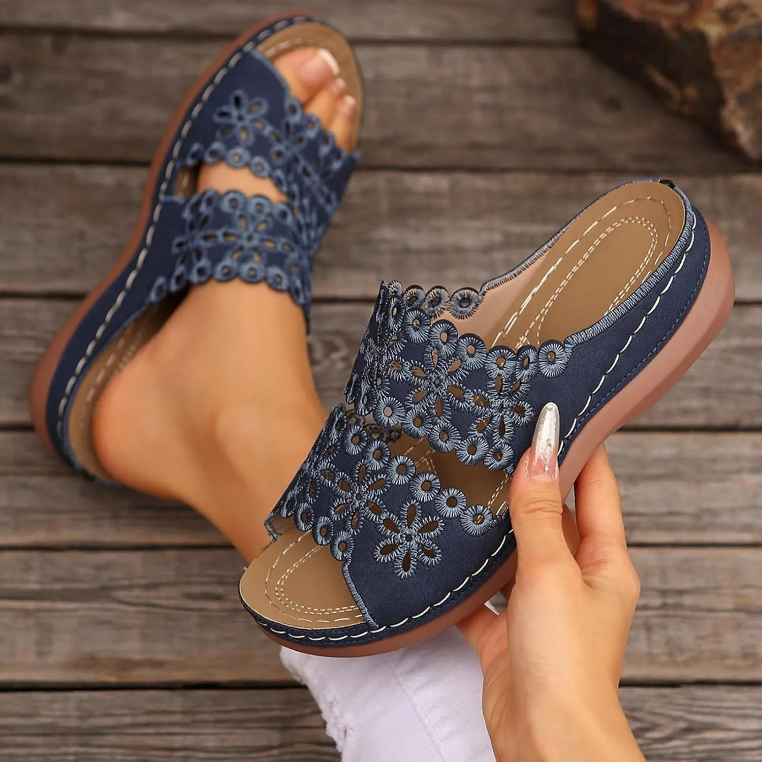 Summer Sandals for Women Mesh Hollow Out Comfort Shoes Orthopedic Arch-Support Walking Wide Width Sandal