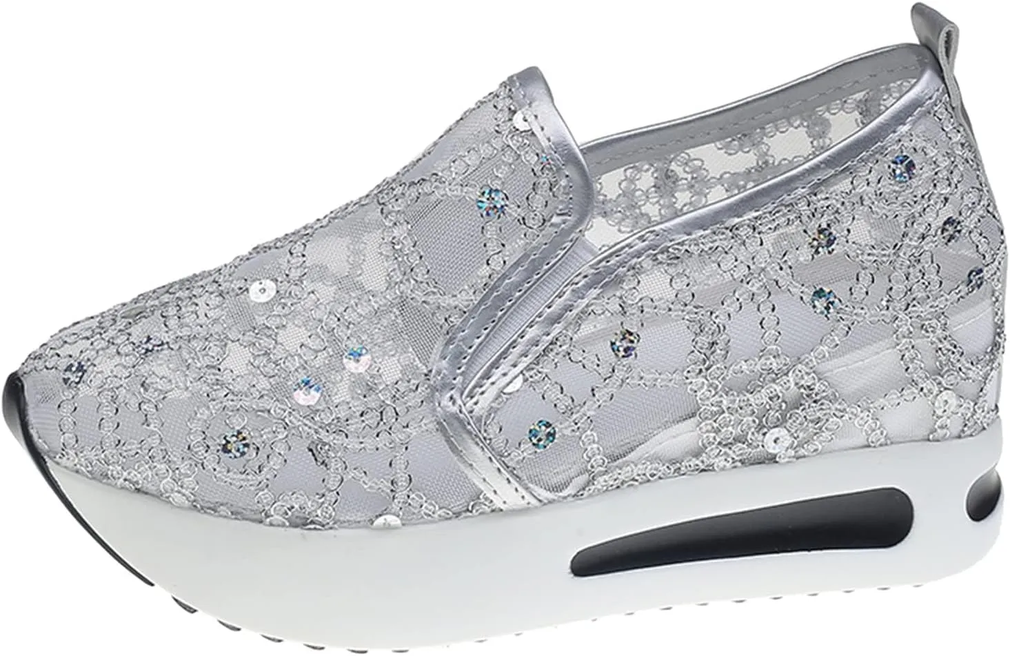 Summer Womens Sneakers Dressy Platform Wedge Sneakers Breathable Floral Embroidery Sheer Mesh Lace Sneaker Fashion Slip On Orthopedic Shoes with Arch Support Casual Walking Shoes