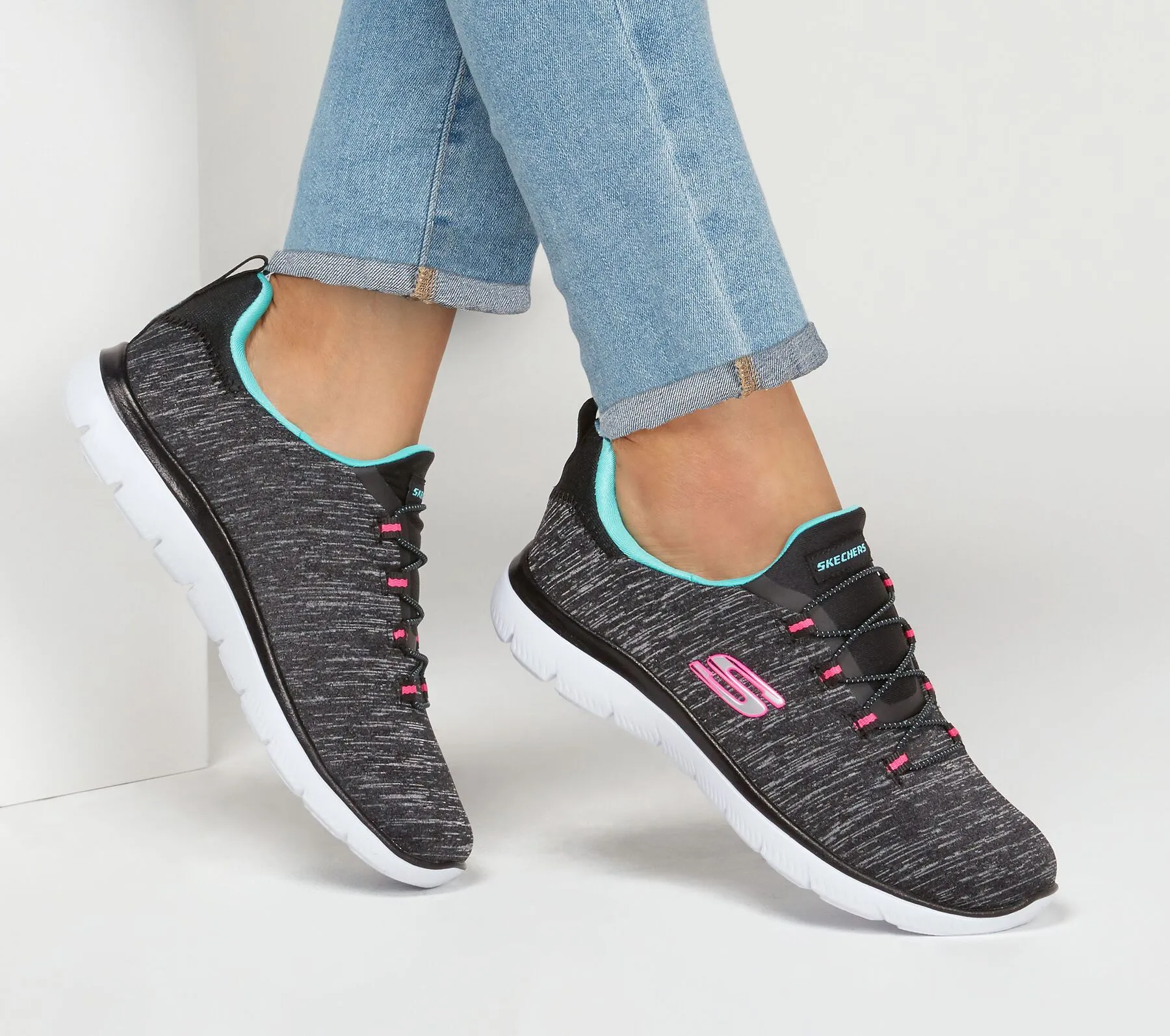 Summits-Quick Memory Blue Skechers Foam Black/Light (7, Sneaker Perfectly constructed Lace-up Blue) Getaway Black/Light Rave testimonials