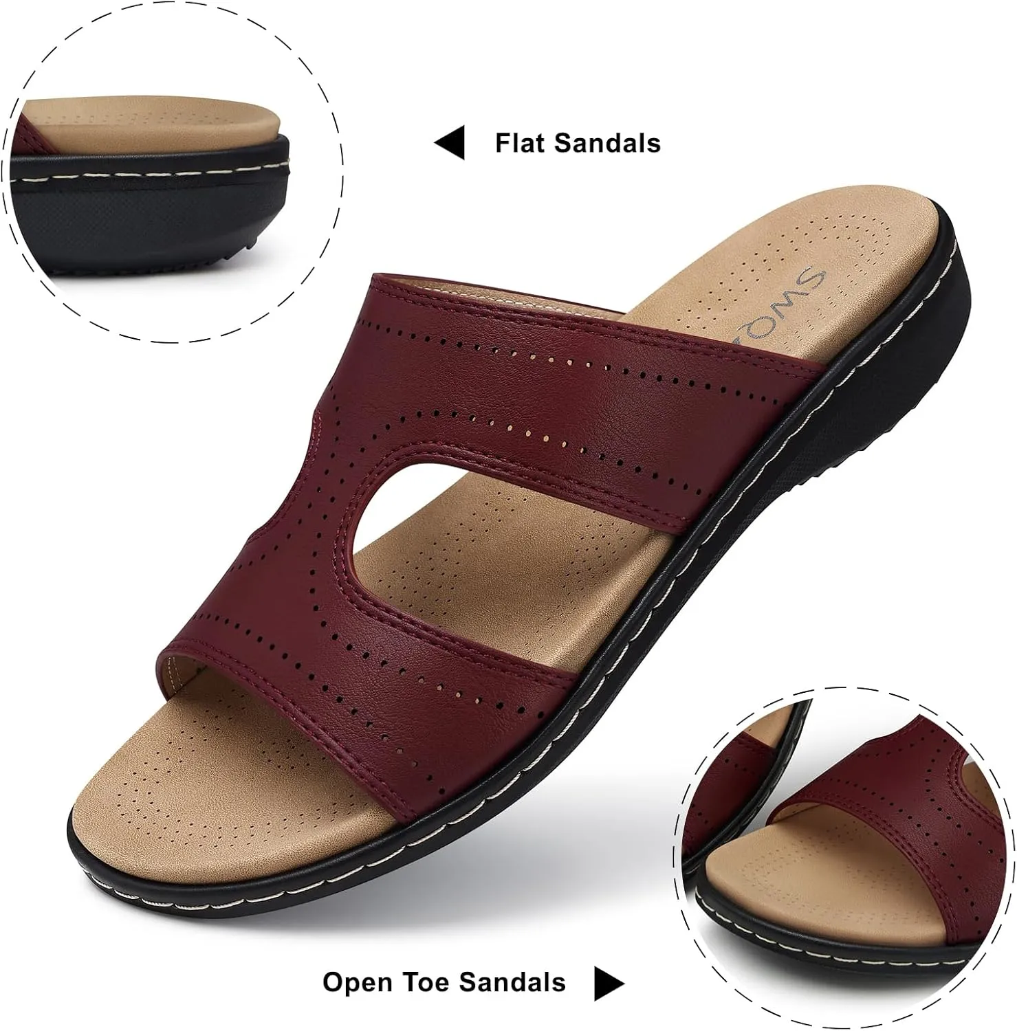 SWQZVT Flat Slides Sandals for Women: Comfortable Arch Support Sandal - Slip On Summer Walking Sandals