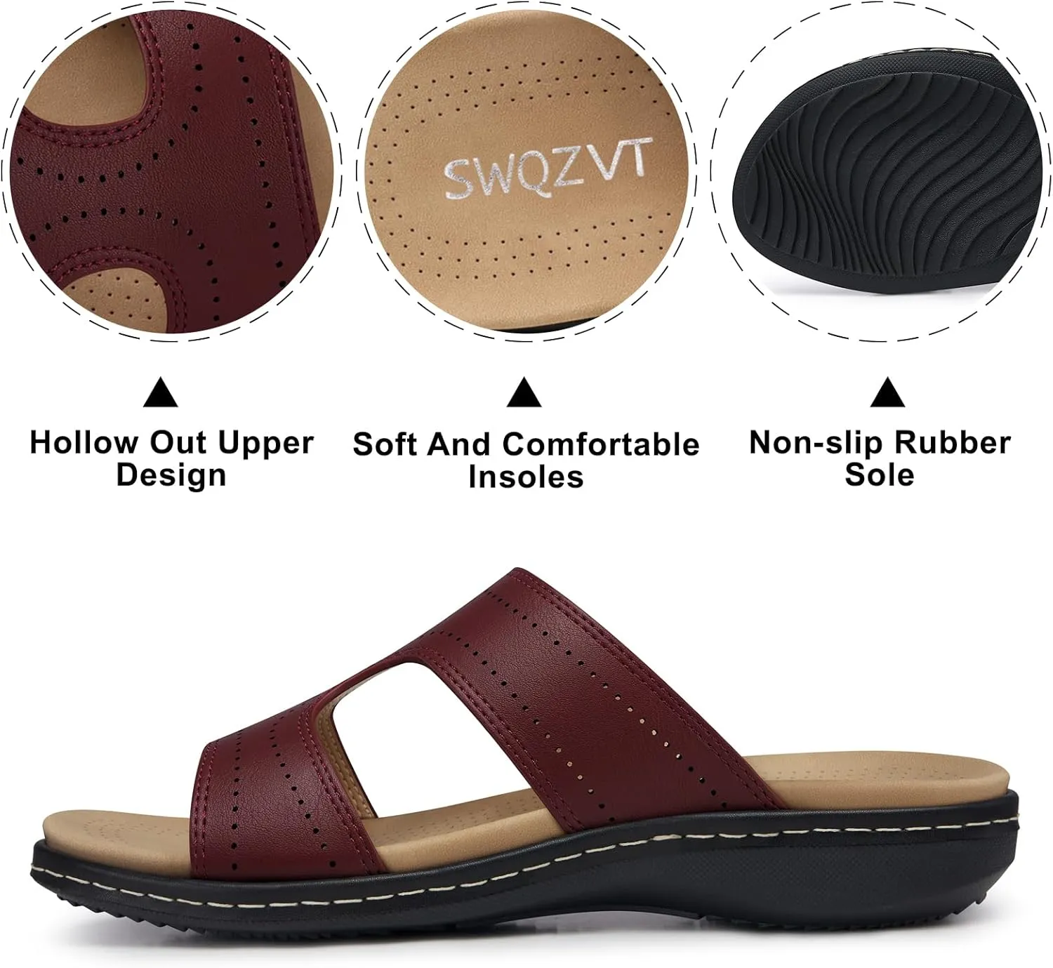 SWQZVT Flat Slides Sandals for Women: Comfortable Arch Support Sandal - Slip On Summer Walking Sandals