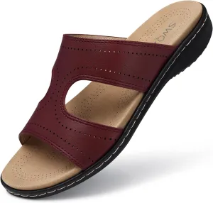 SWQZVT Flat Slides Sandals for Women: Comfortable Arch Support Sandal - Slip On Summer Walking Sandals