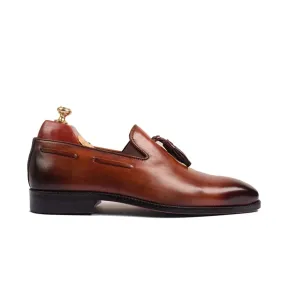 Tassel Shade Brown Hand Coloured Leather Loafer