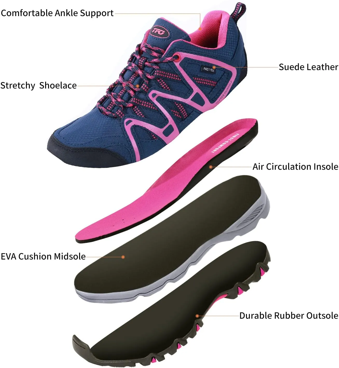 TFO Women's Lightweight Breathable Non-Slip Hiking Running Shoe Athletic Outdoor Walking Trekking Sneaker