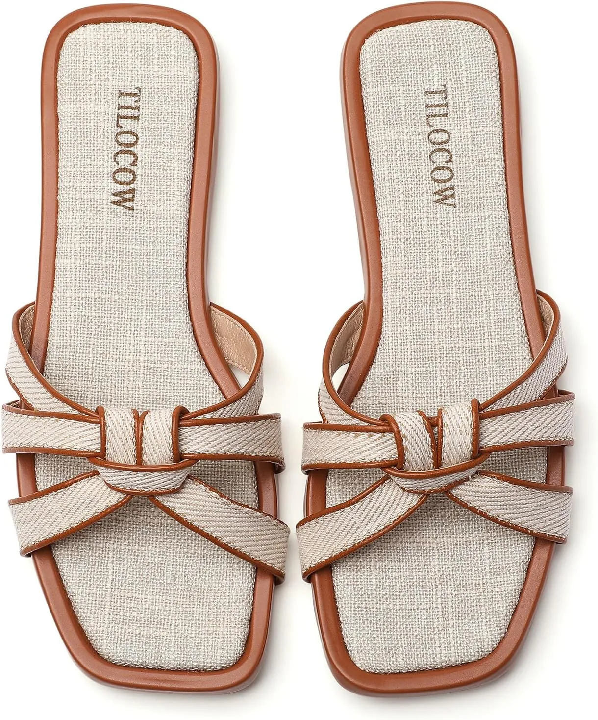 Tilocow Women Flat Sandals Slip On Comfortable Square Open Toe Slides Vacation Shoes