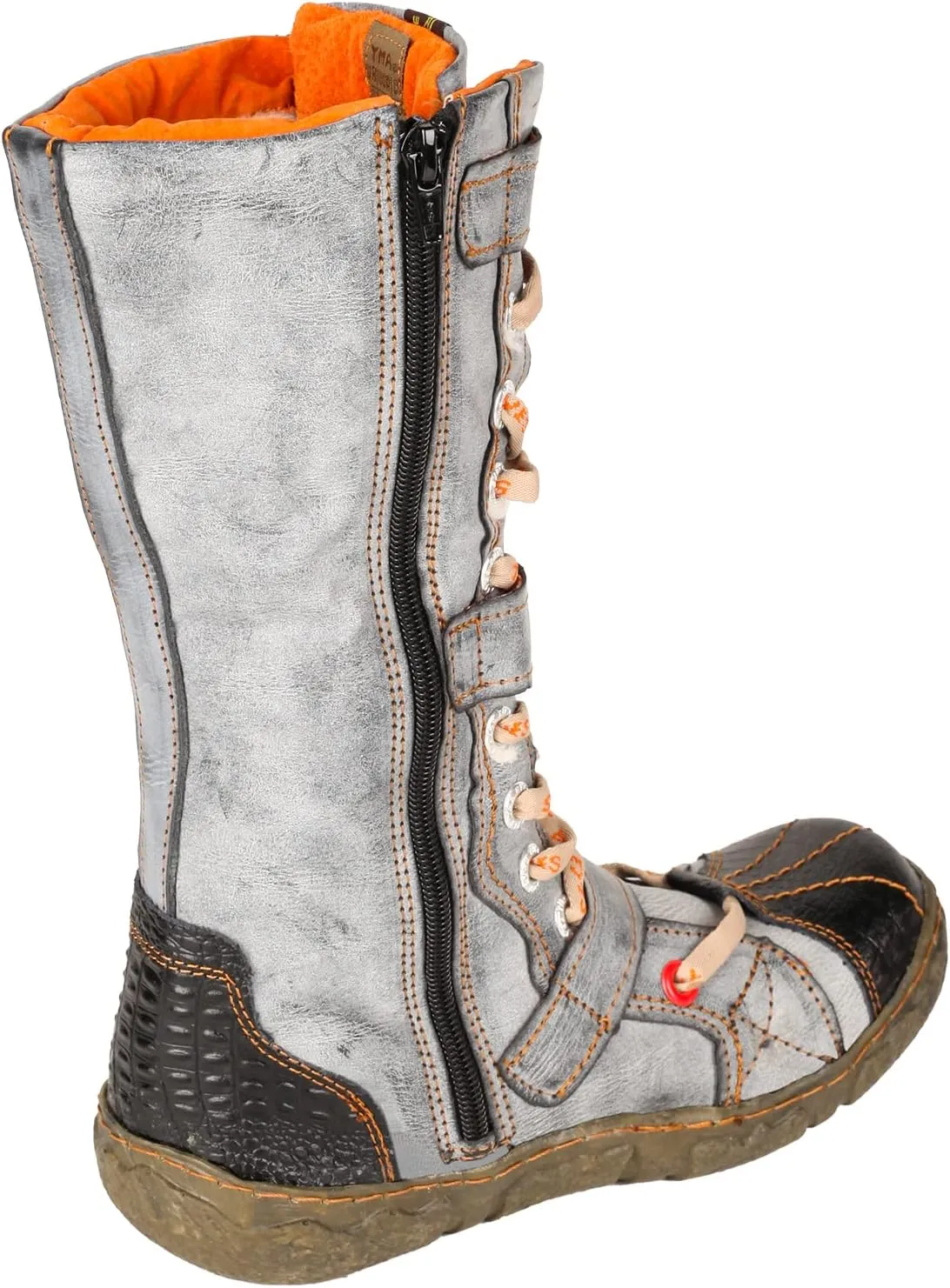 TMA EYES Strape-Accent Washed PU Leather Flat Women's Boot With Plus Size