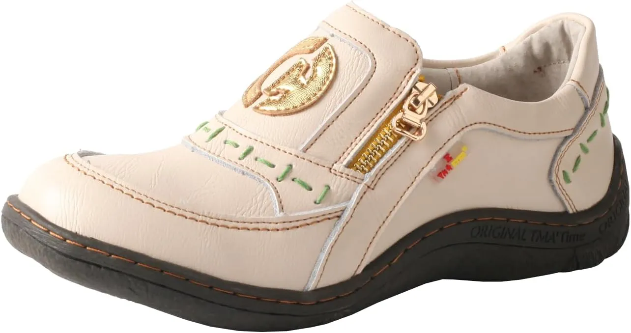 TMA EYES Women's Non-Slip Leather Casual Slip On Comfort Walking Flat Shoes