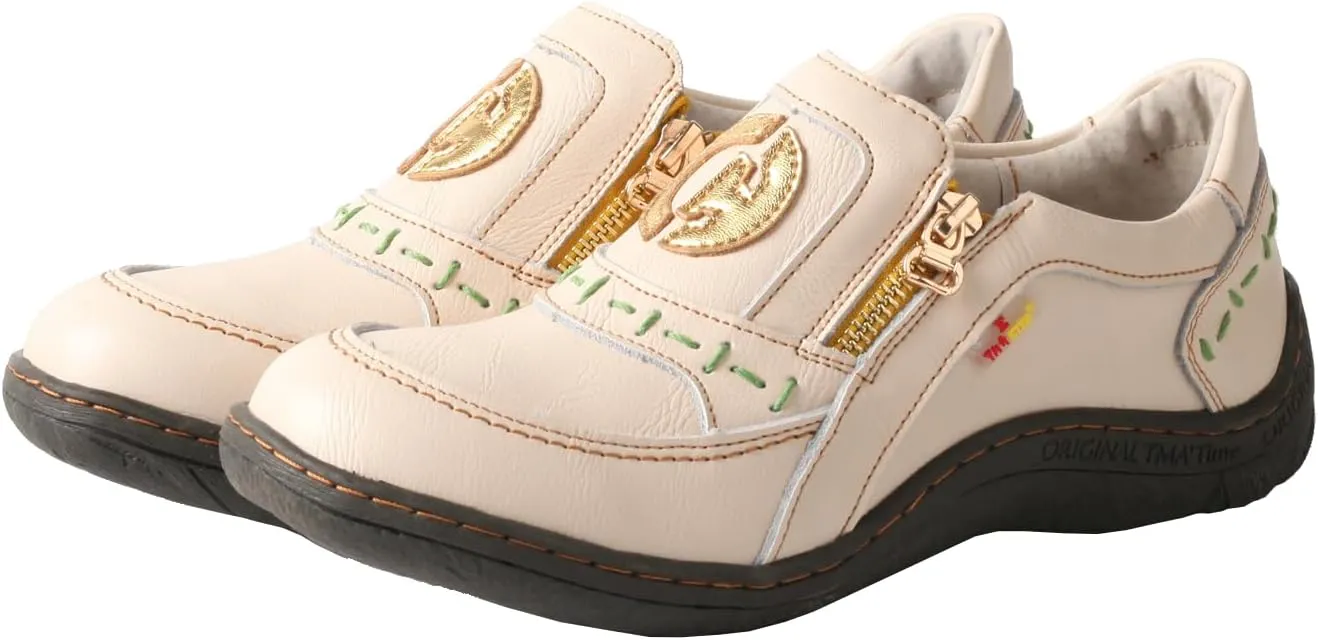TMA EYES Women's Non-Slip Leather Casual Slip On Comfort Walking Flat Shoes