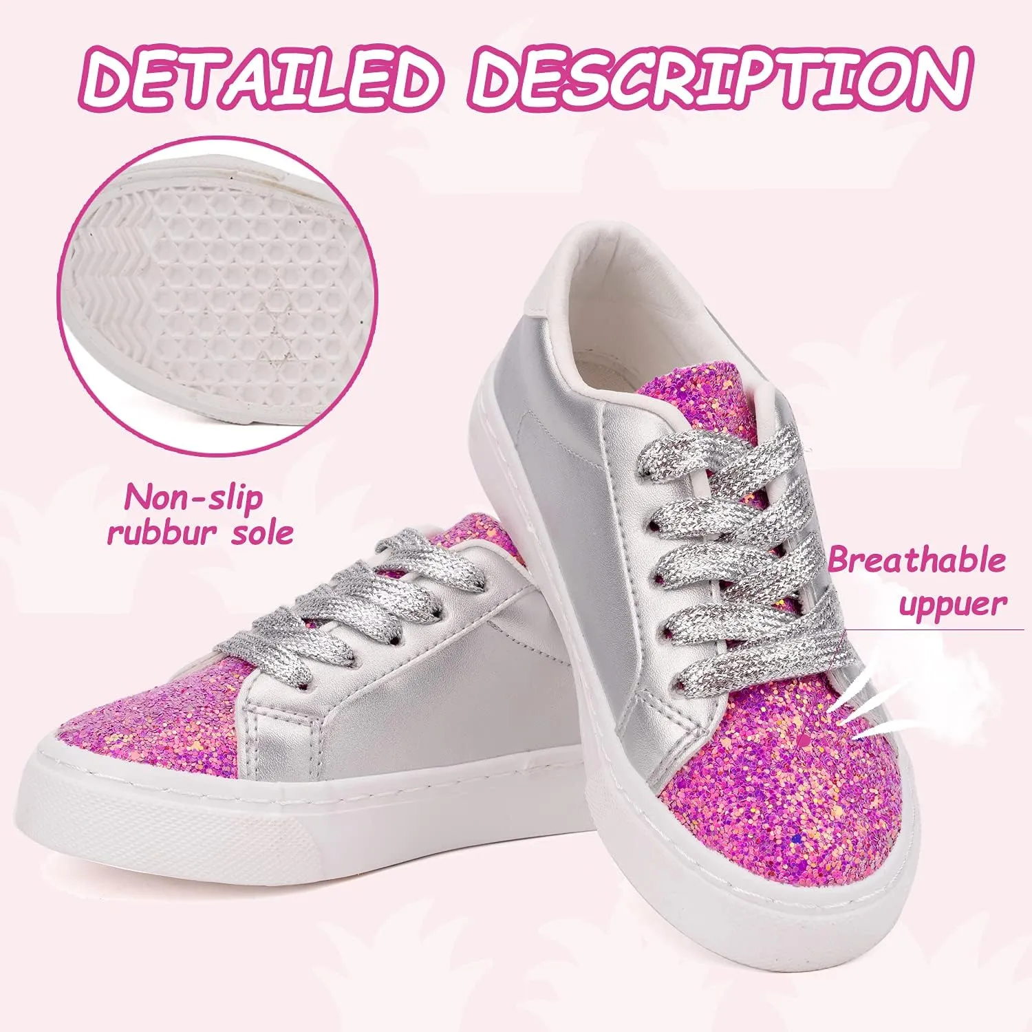 ToandonToddler Kids Sneakers Sparkle Fashion Glitter Sequins Canvas Shoes