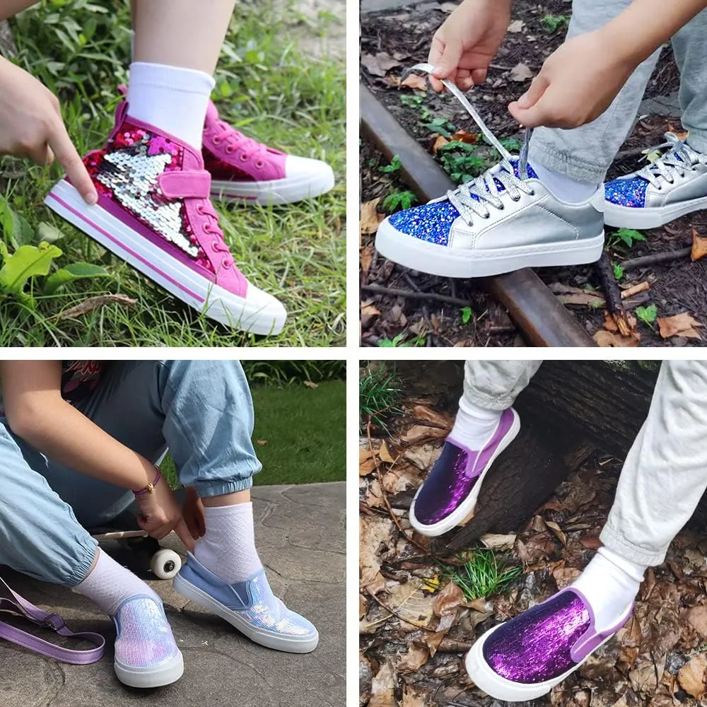 ToandonToddler Kids Sneakers Sparkle Fashion Glitter Sequins Canvas Shoes
