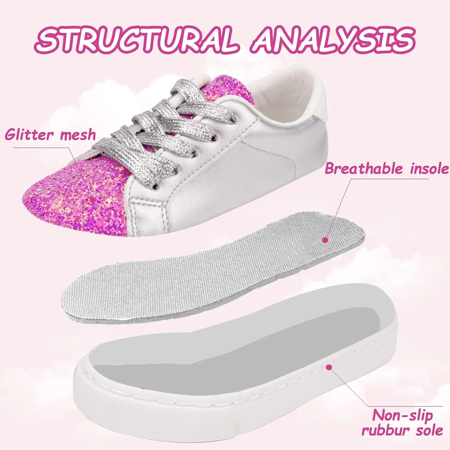 ToandonToddler Kids Sneakers Sparkle Fashion Glitter Sequins Canvas Shoes