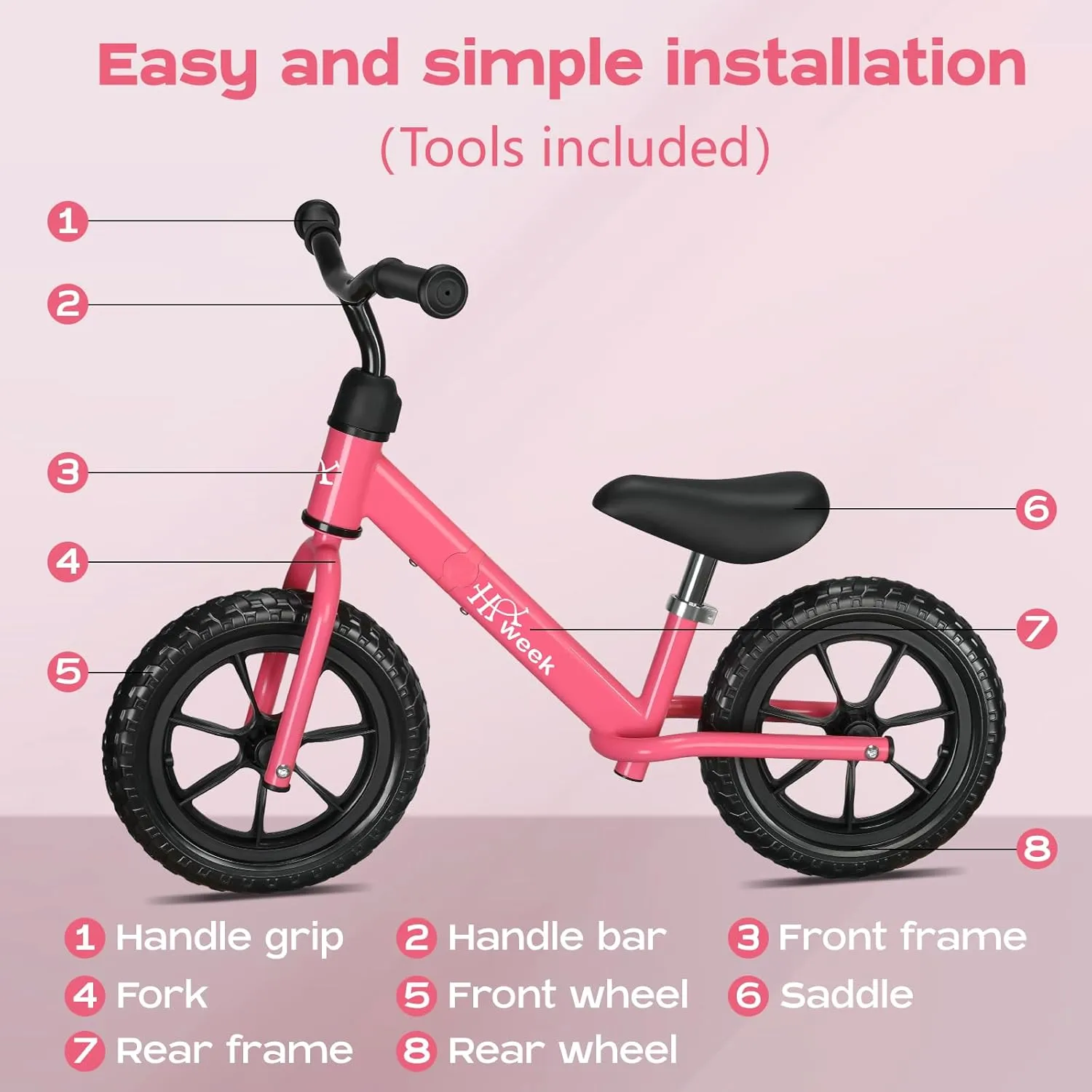Toddler Balance Bike 12” No Pedal Training Bicycle for Kids 24 Months to 5 Years Tool-Free Adjustments Seat and Handlebar Best Gift for 2-5 Boys Girls