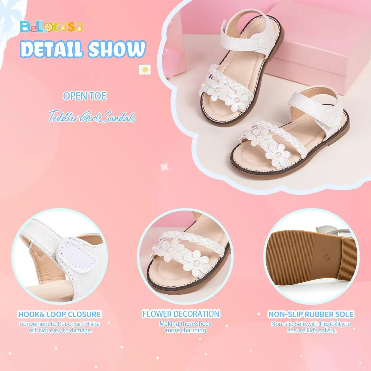 Toddler Girls Sandals Little Girl Summer Flat Sandal Baby Open Toe Outdoor Beach Holiday Dress Shoes