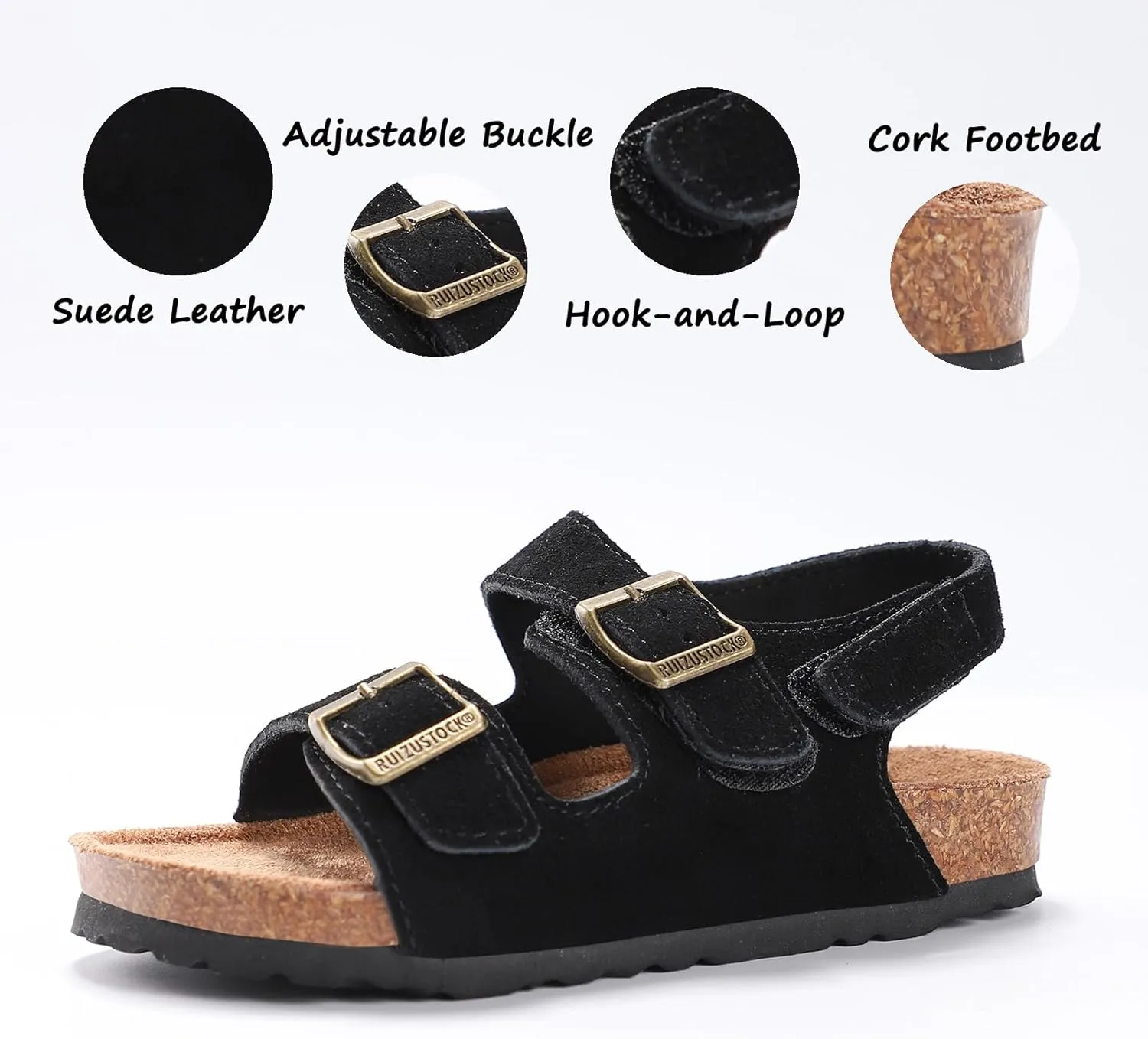 Toddler Sandals Boys Girls Cork Footbed Sandals Kids Adjustable Back Strap Slippers Double Buckle Slide Beach Shoes for Indoor Outdoor