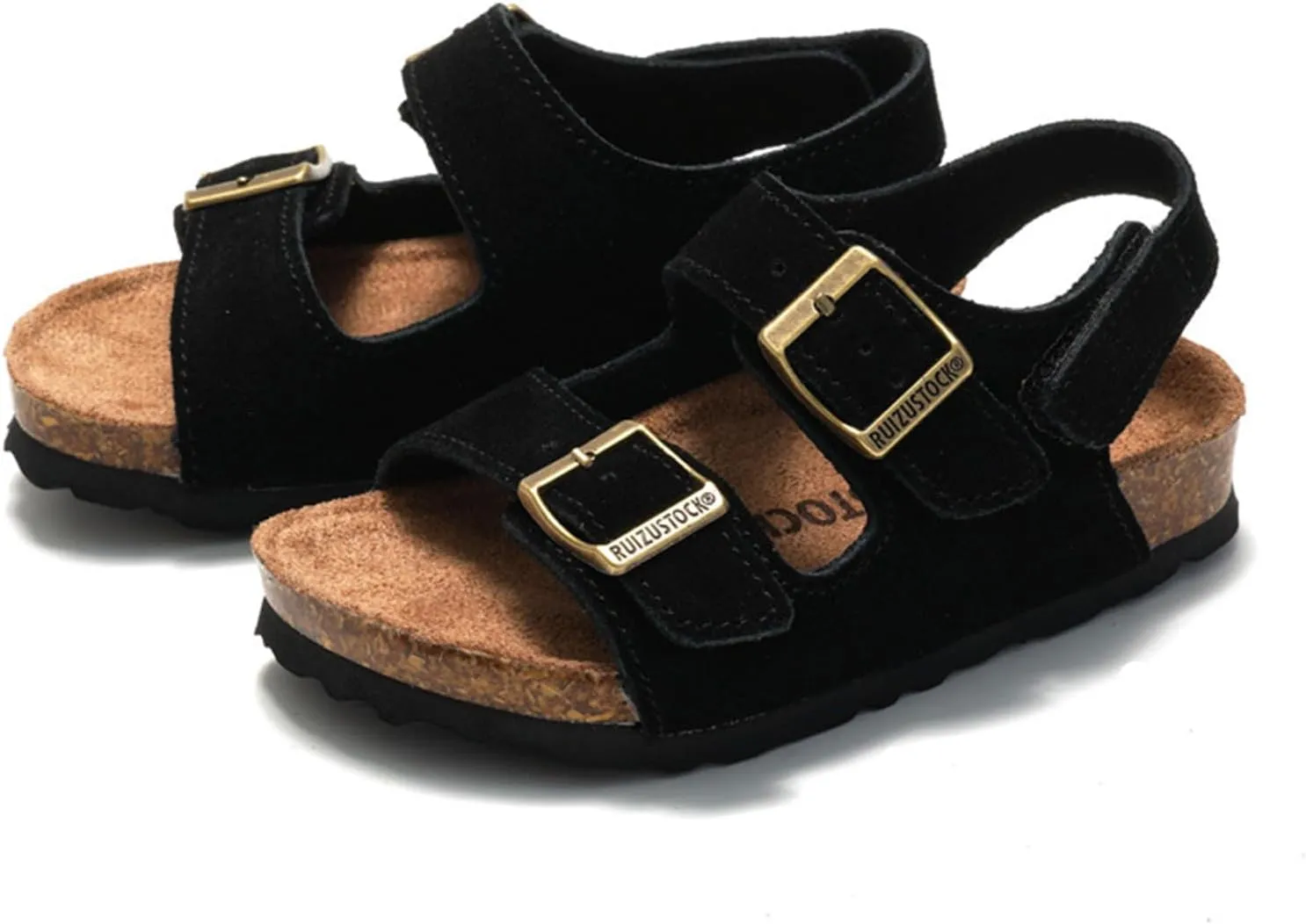 Toddler Sandals Boys Girls Cork Footbed Sandals Kids Adjustable Back Strap Slippers Double Buckle Slide Beach Shoes for Indoor Outdoor