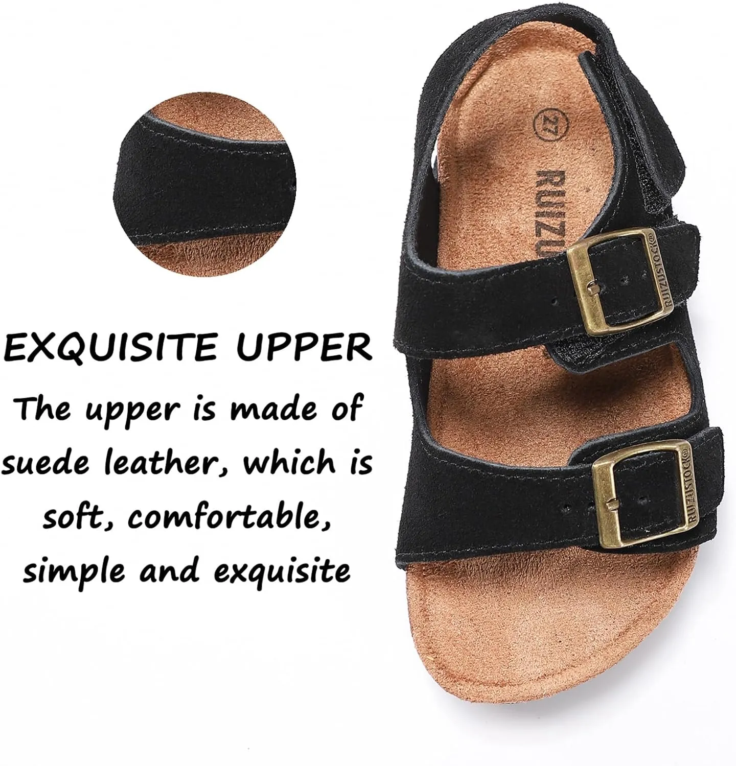 Toddler Sandals Boys Girls Cork Footbed Sandals Kids Adjustable Back Strap Slippers Double Buckle Slide Beach Shoes for Indoor Outdoor