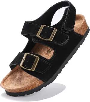 Toddler Sandals Boys Girls Cork Footbed Sandals Kids Adjustable Back Strap Slippers Double Buckle Slide Beach Shoes for Indoor Outdoor