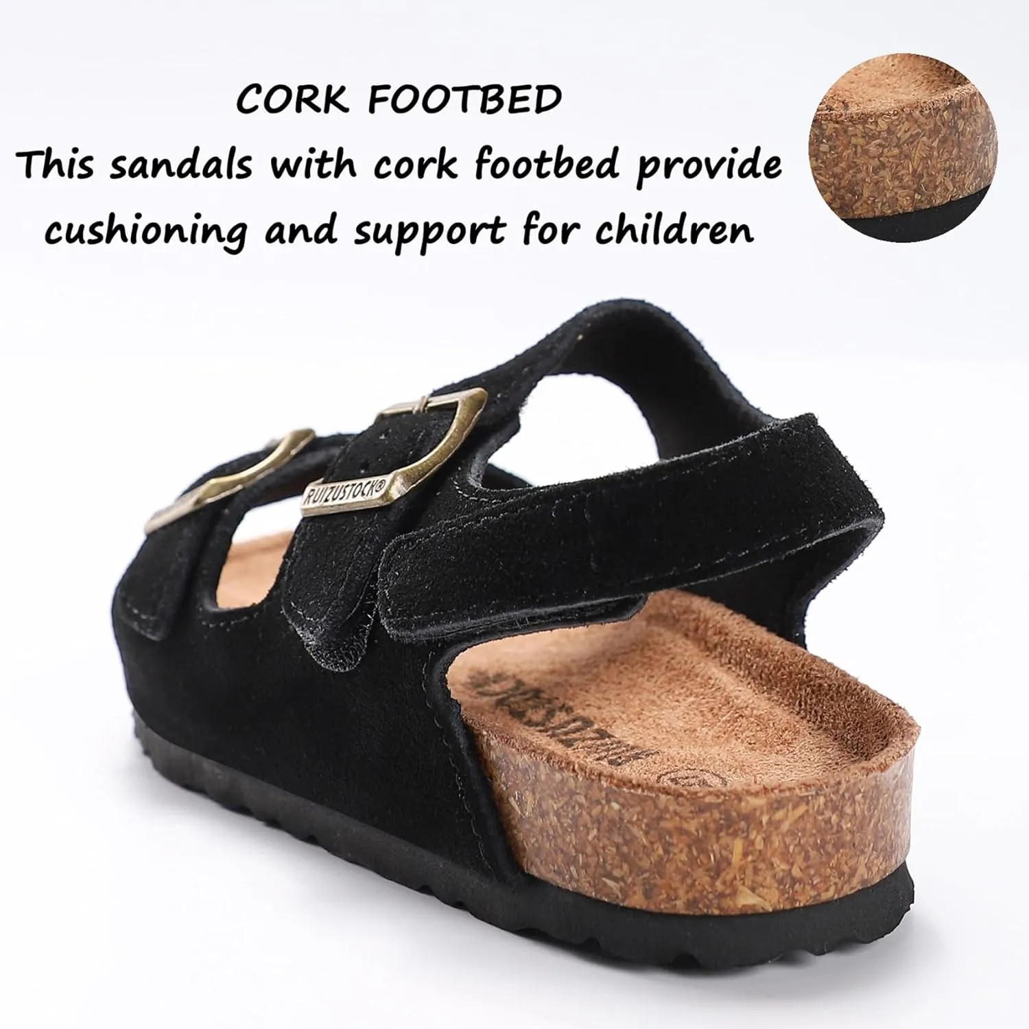 Toddler Sandals Boys Girls Cork Footbed Sandals Kids Adjustable Back Strap Slippers Double Buckle Slide Beach Shoes for Indoor Outdoor