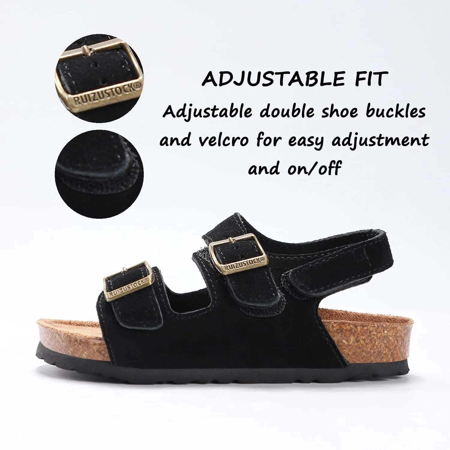 Toddler Sandals Boys Girls Cork Footbed Sandals Kids Adjustable Back Strap Slippers Double Buckle Slide Beach Shoes for Indoor Outdoor