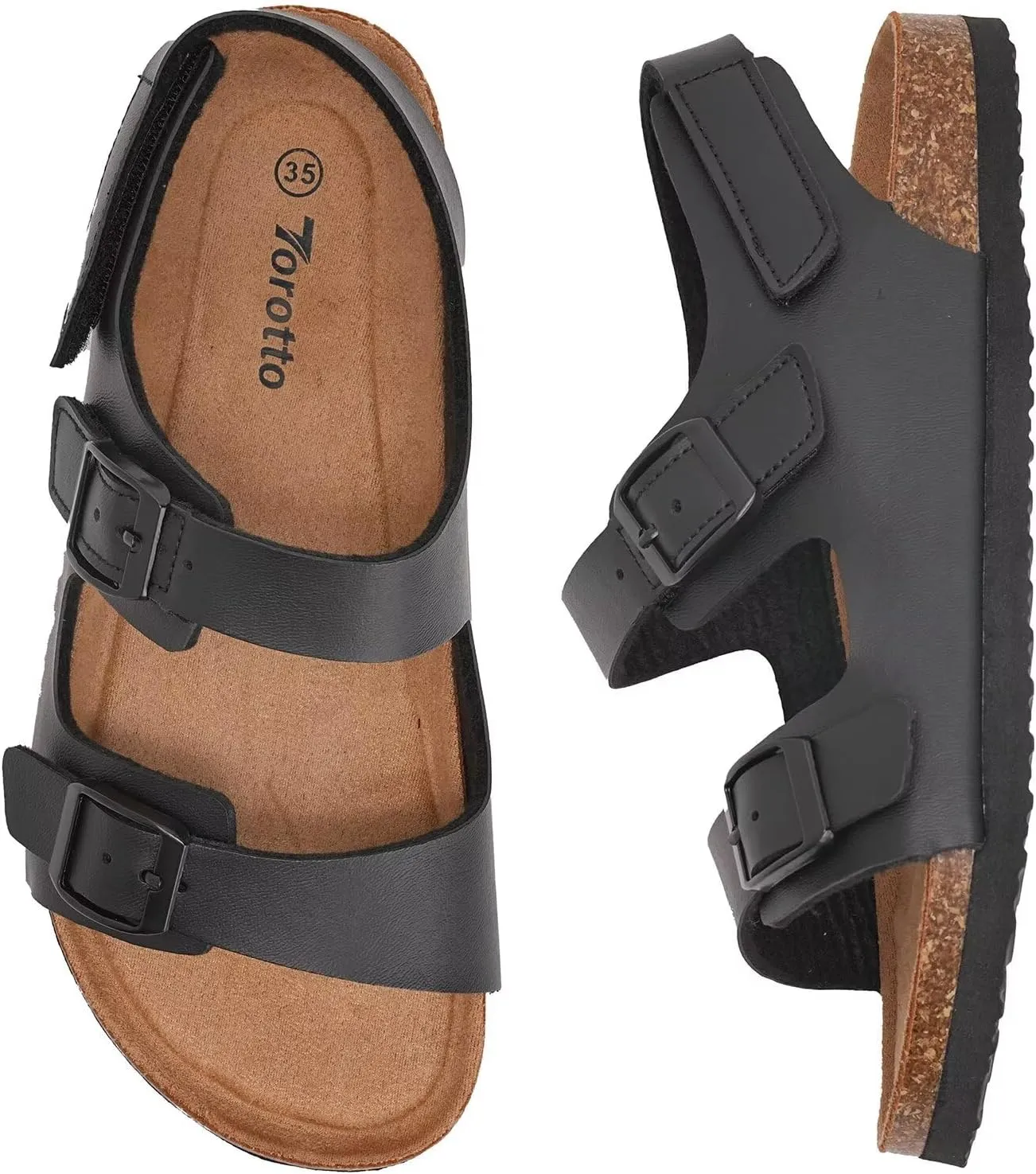 Torotto Girls Boys Sandals with Cork Footbed Adjustable Buckle Casual Slides Sandals Open Toes Flat for Kids Toddler