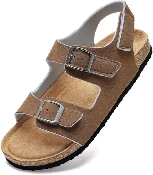 Torotto Girls Boys Sandals with Cork Footbed Adjustable Buckle Casual Slides Sandals Open Toes Flat for Kids Toddler