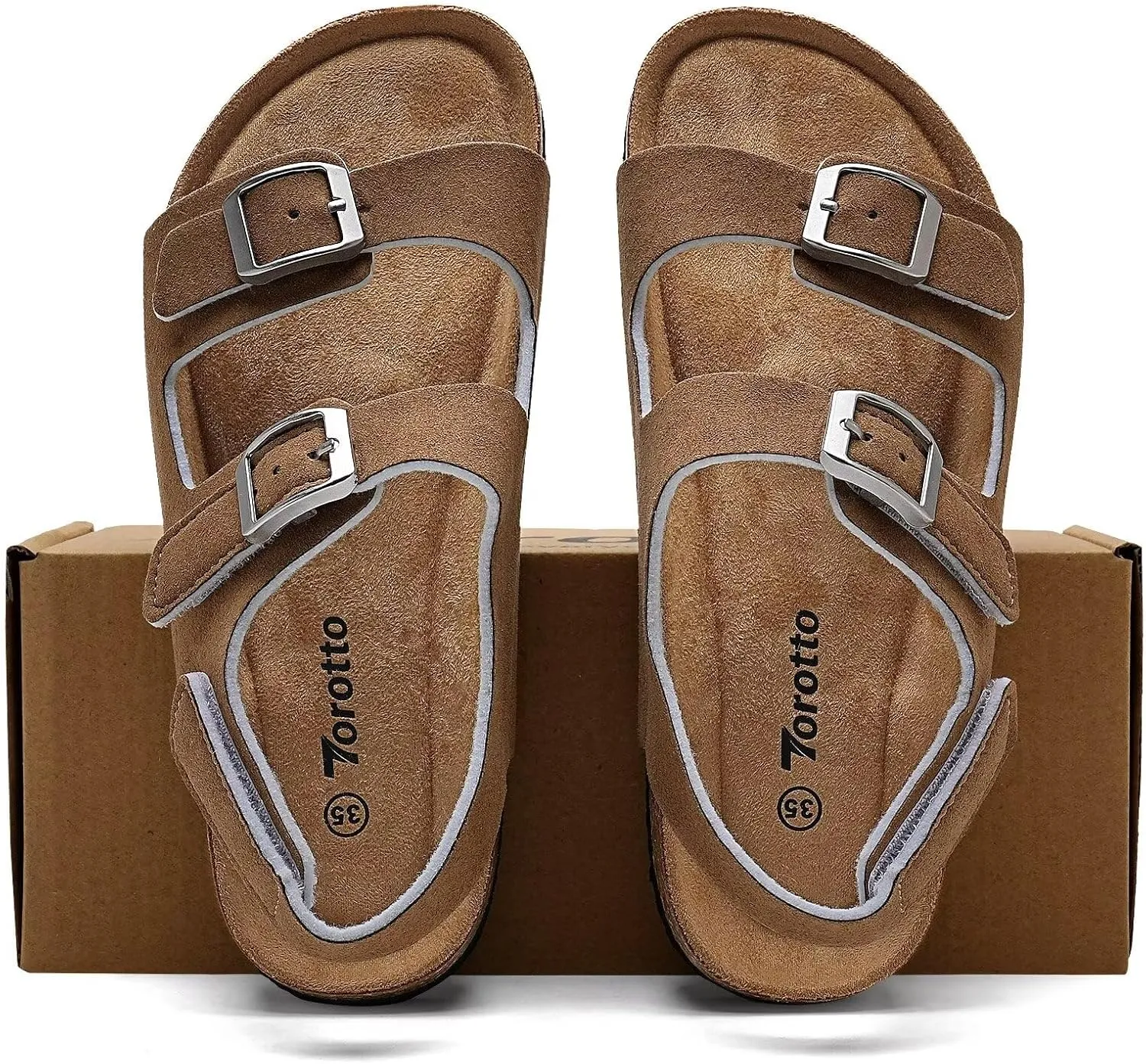 Torotto Girls Boys Sandals with Cork Footbed Adjustable Buckle Casual Slides Sandals Open Toes Flat for Kids Toddler
