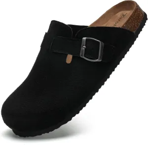 Torotto Mens Clogs Cork Footbed Suede Slippers Arch Support Potato Shoes with Adjustable Buckle