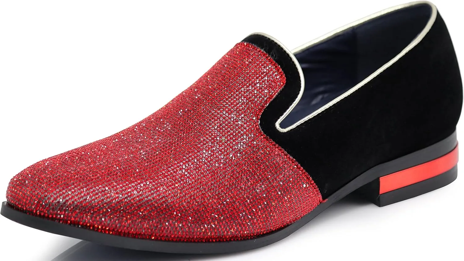 TRS Men Rhinestone Round Toe Suede Chrome Heels Dress Loafer Slip On Fashion Shoes