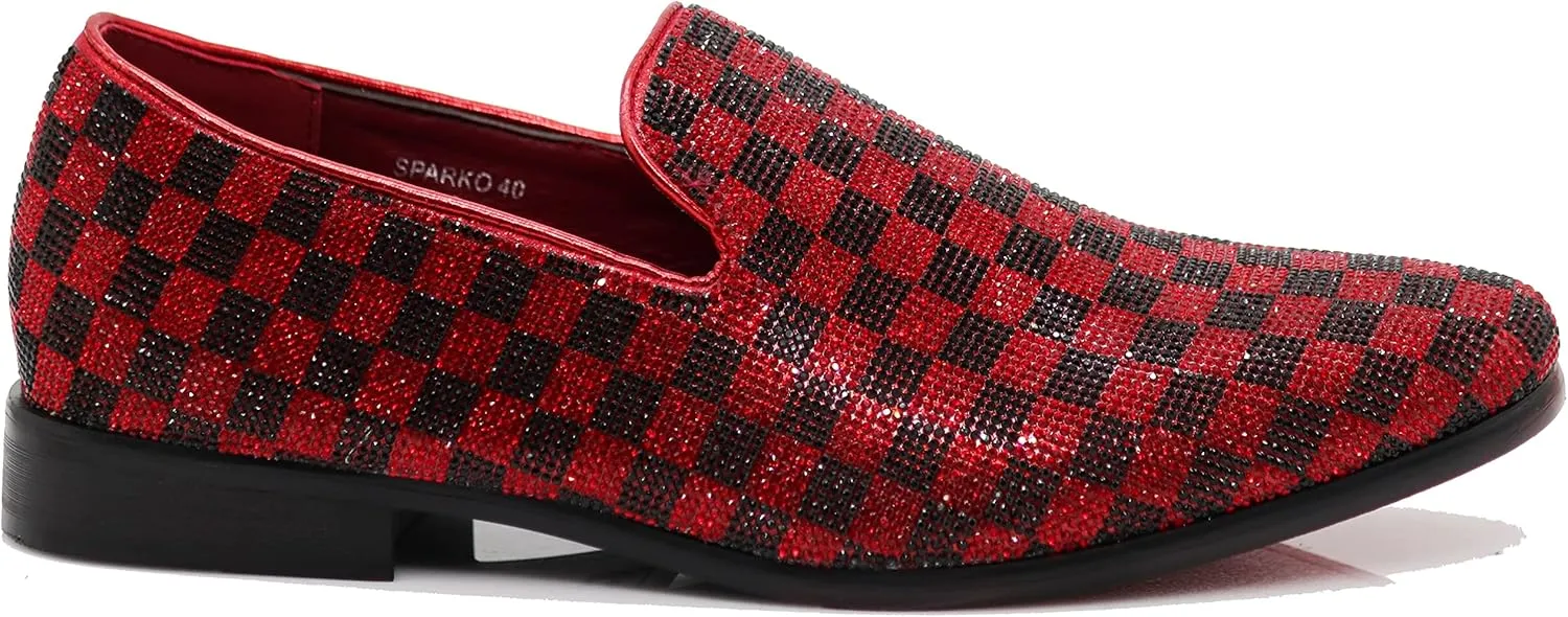 TRS Men Rhinestone Round Toe Suede Chrome Heels Dress Loafer Slip On Fashion Shoes
