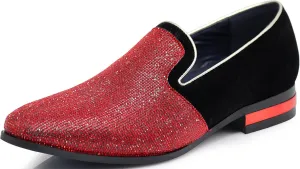 TRS Men Rhinestone Round Toe Suede Chrome Heels Dress Loafer Slip On Fashion Shoes