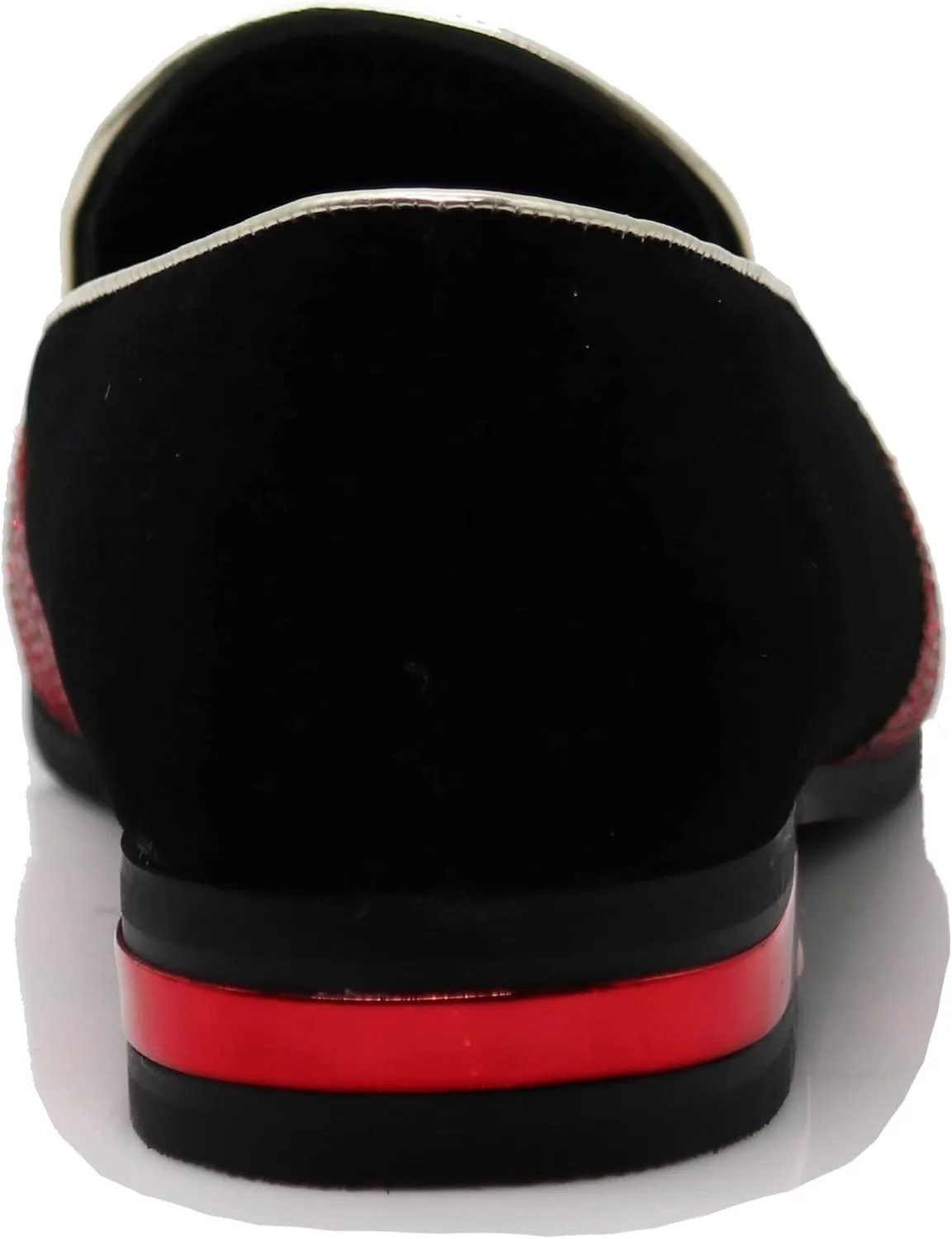 TRS Men Rhinestone Round Toe Suede Chrome Heels Dress Loafer Slip On Fashion Shoes