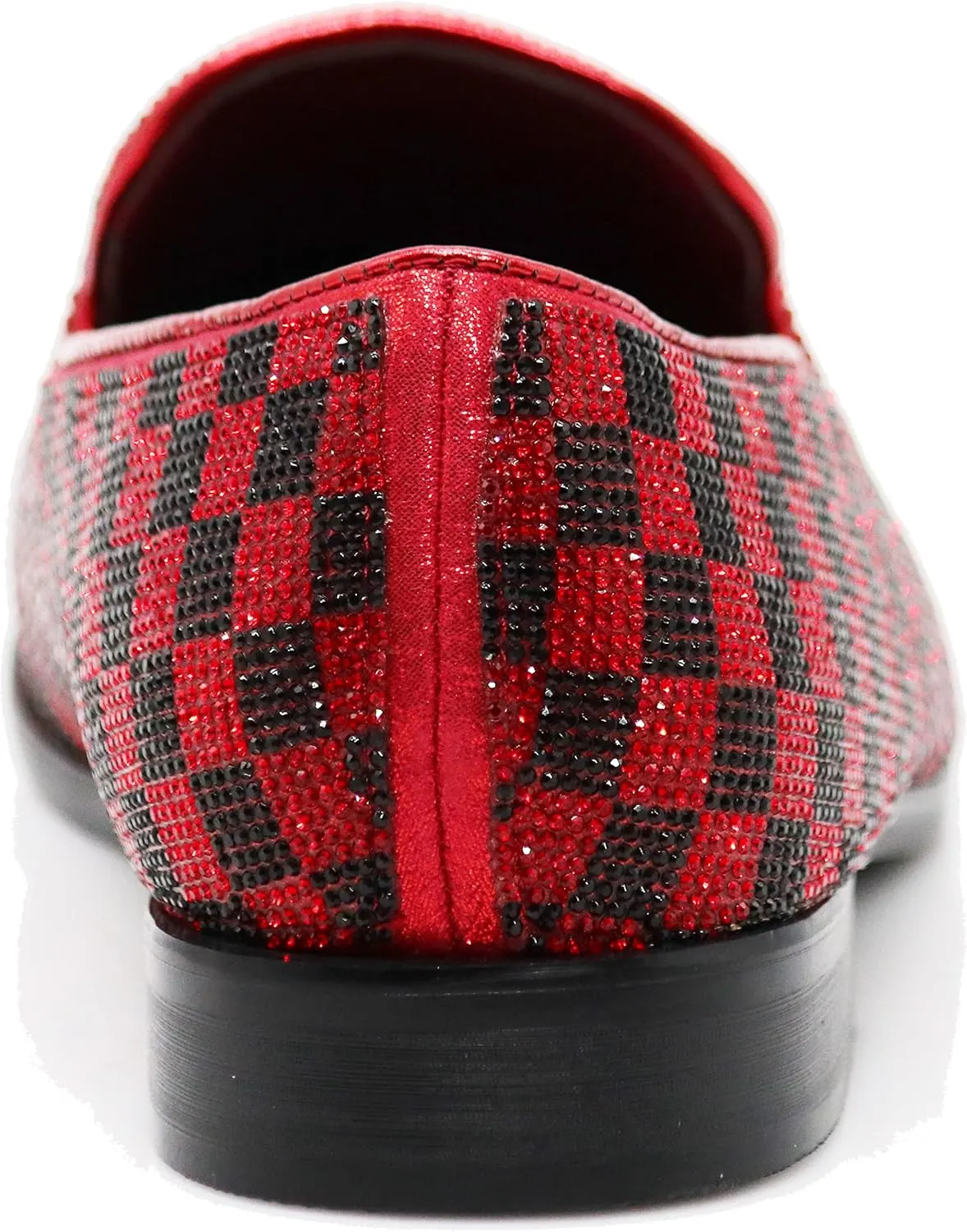 TRS Men Rhinestone Round Toe Suede Chrome Heels Dress Loafer Slip On Fashion Shoes