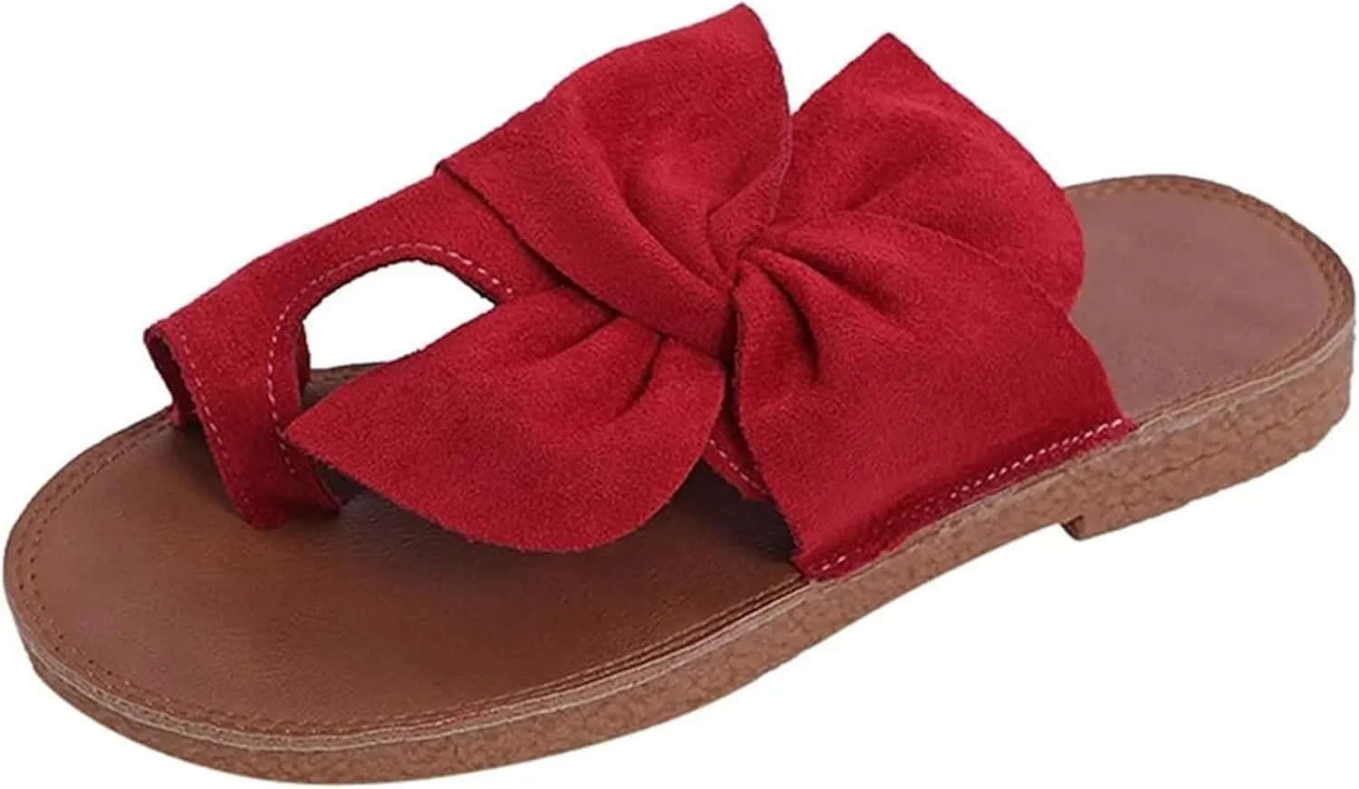 Twist Knot Flat Toe Loop Sandals for Womens Ladies Bowknot Toe Ring Gladiator Flat Slides Summer Embroidery Platform Classic Anti Slip Rome Beach Shoes