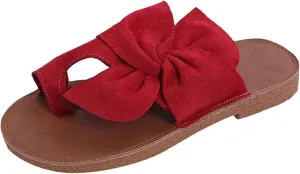 Twist Knot Flat Toe Loop Sandals for Womens Ladies Bowknot Toe Ring Gladiator Flat Slides Summer Embroidery Platform Classic Anti Slip Rome Beach Shoes