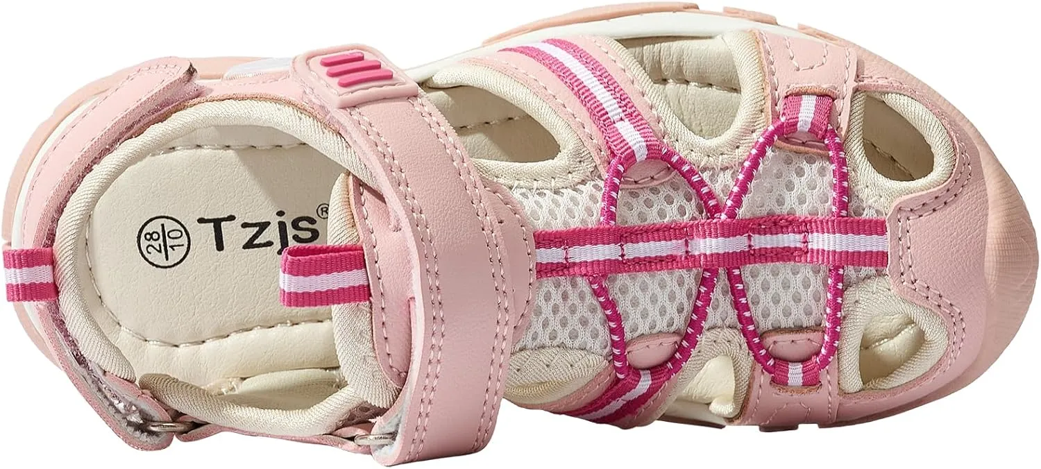 TZJS Girls Boys Sandals Kids Closed Toe Outdoor Hiking Sandal Lightweight Athletic Adjustable Straps Summer Shoes for Toddler/Little Kid