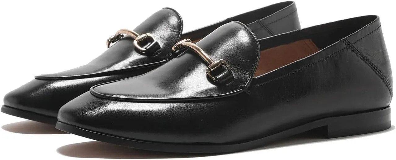 U-lite Women's Cow Leather Slip On Loafers Metal Decoration Flat Mules