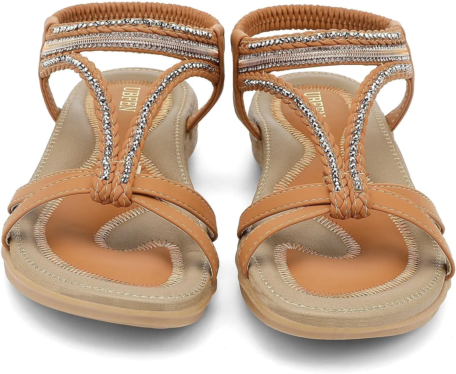 UBFEN Womens Bohemian Flat Sandals With Back Strap Summer Beach Comfortable Bling