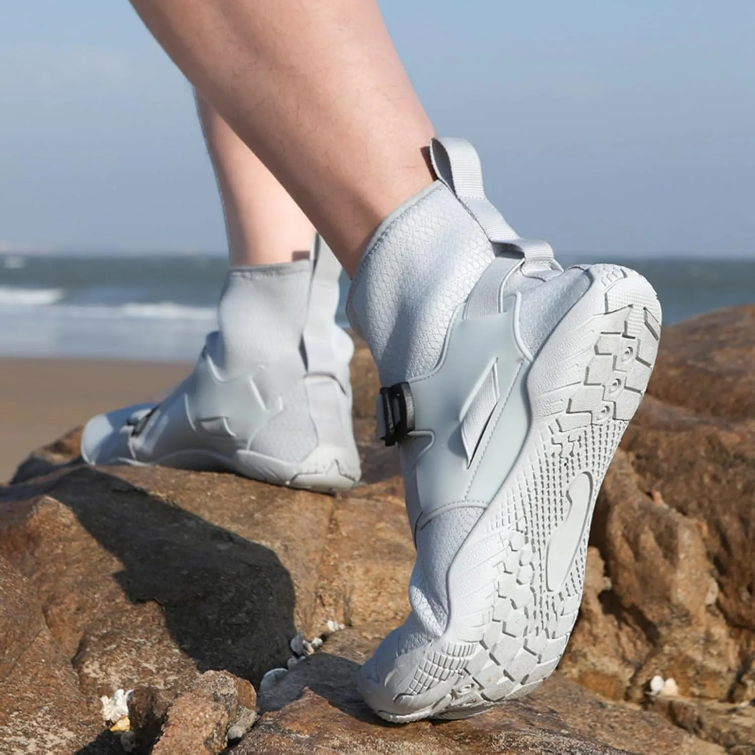 UMANPOO Men Water Shoes Women Barefoot Slip on Sneaker Swim Aqua Beach Running Walking Hiking Cycling Non Slip High Top