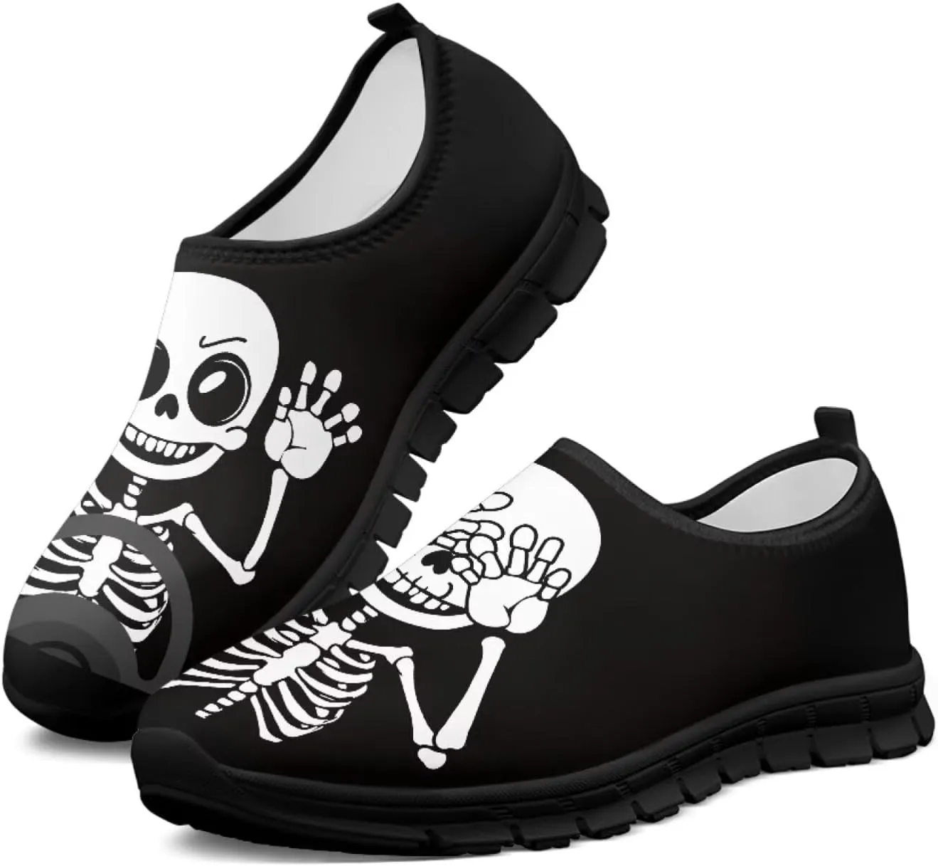 UNICEU Skull Print Slip On Shoes for Women Casual Breathable Low Top Sneakers Non-Slip Lightweight Walking Footwear