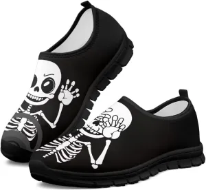UNICEU Skull Print Slip On Shoes for Women Casual Breathable Low Top Sneakers Non-Slip Lightweight Walking Footwear