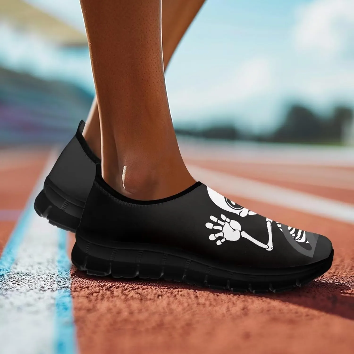 UNICEU Skull Print Slip On Shoes for Women Casual Breathable Low Top Sneakers Non-Slip Lightweight Walking Footwear