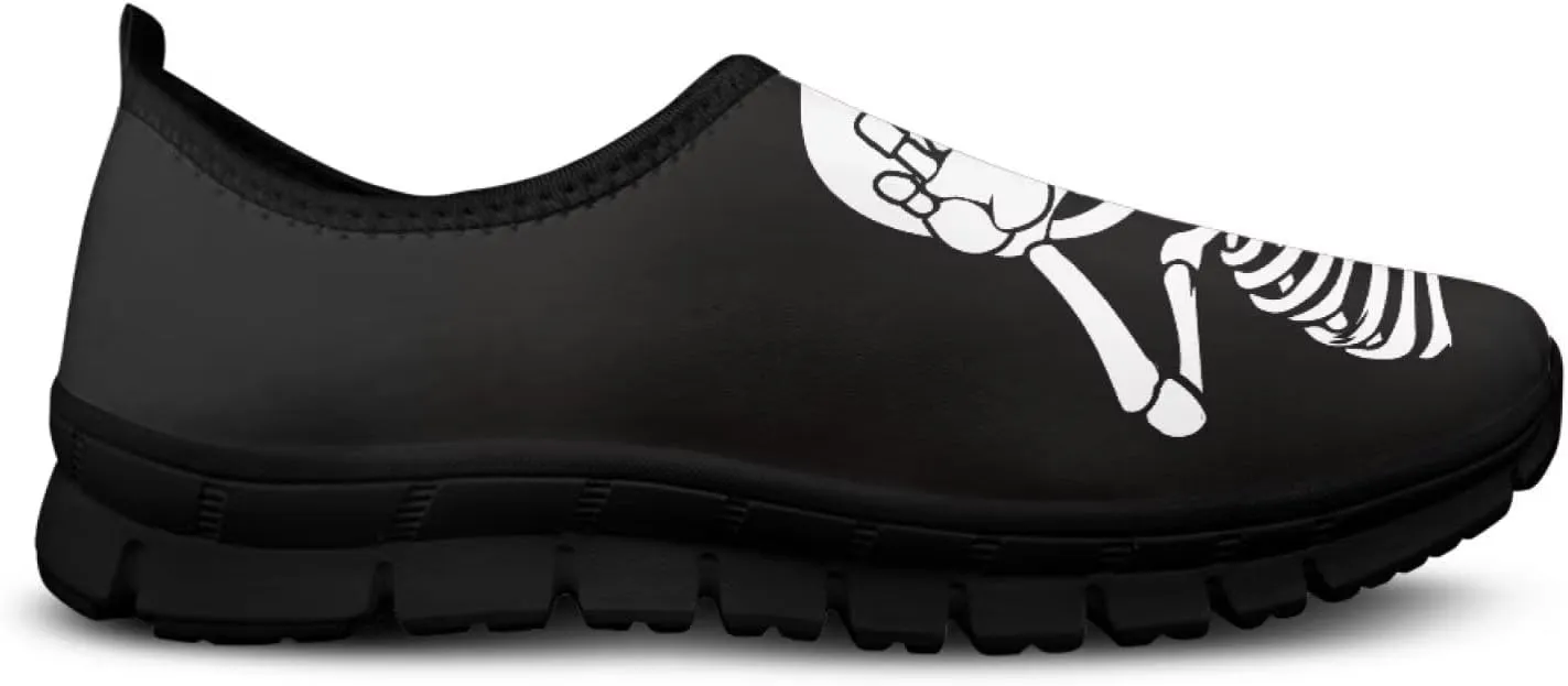UNICEU Skull Print Slip On Shoes for Women Casual Breathable Low Top Sneakers Non-Slip Lightweight Walking Footwear