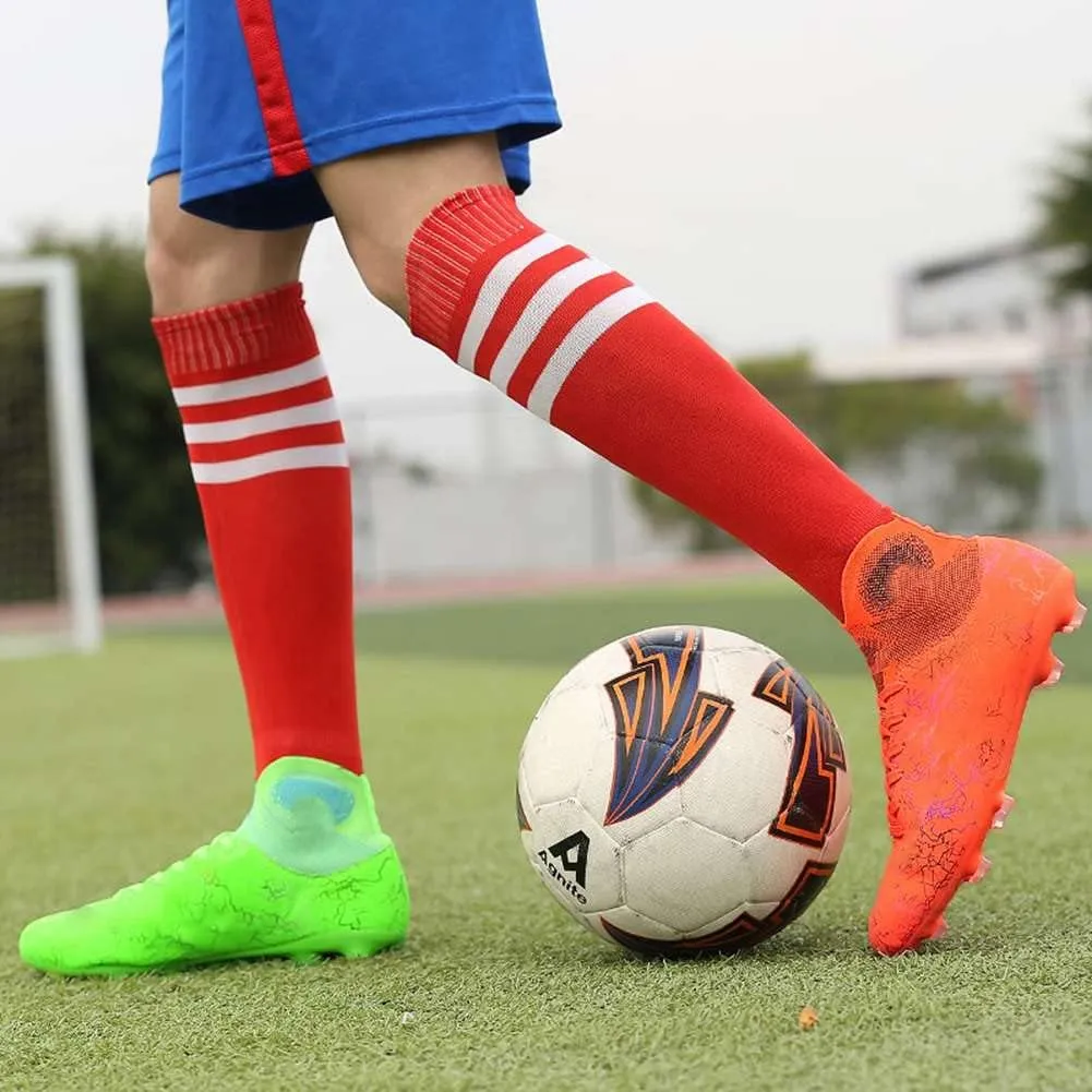 Unisex FG Cleats Training Athletic Non-Slip Long Studs High-Top Football Soccer Shoes for Youth