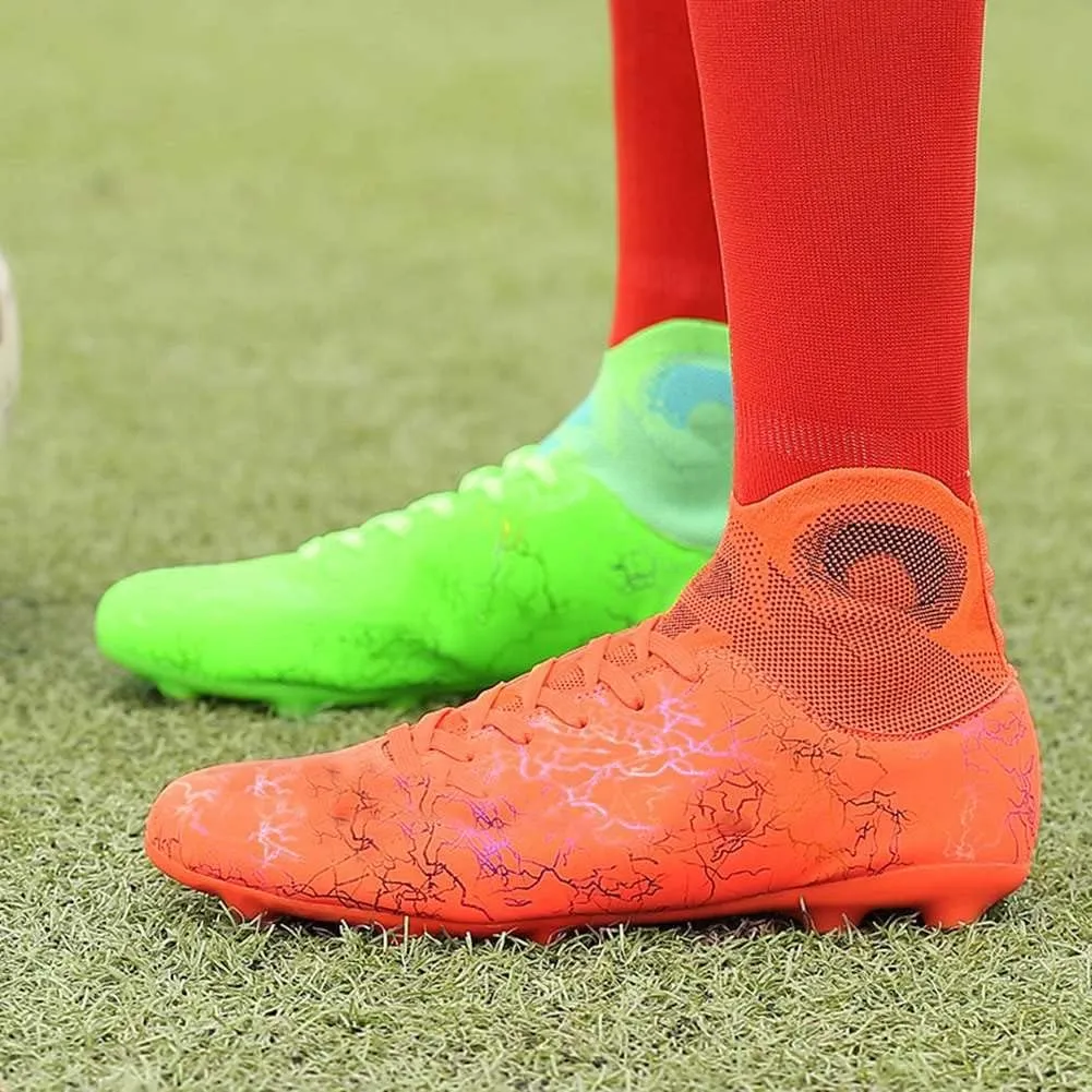 Unisex FG Cleats Training Athletic Non-Slip Long Studs High-Top Football Soccer Shoes for Youth
