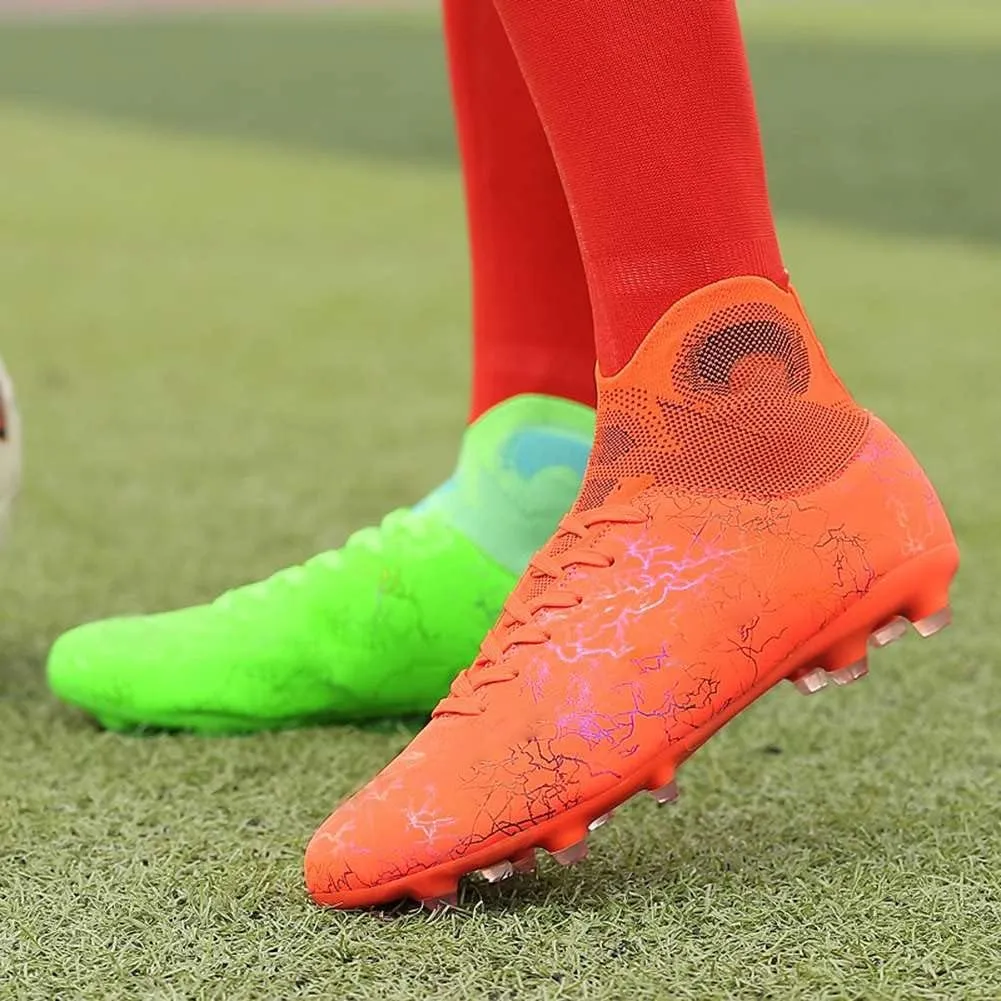 Unisex FG Cleats Training Athletic Non-Slip Long Studs High-Top Football Soccer Shoes for Youth