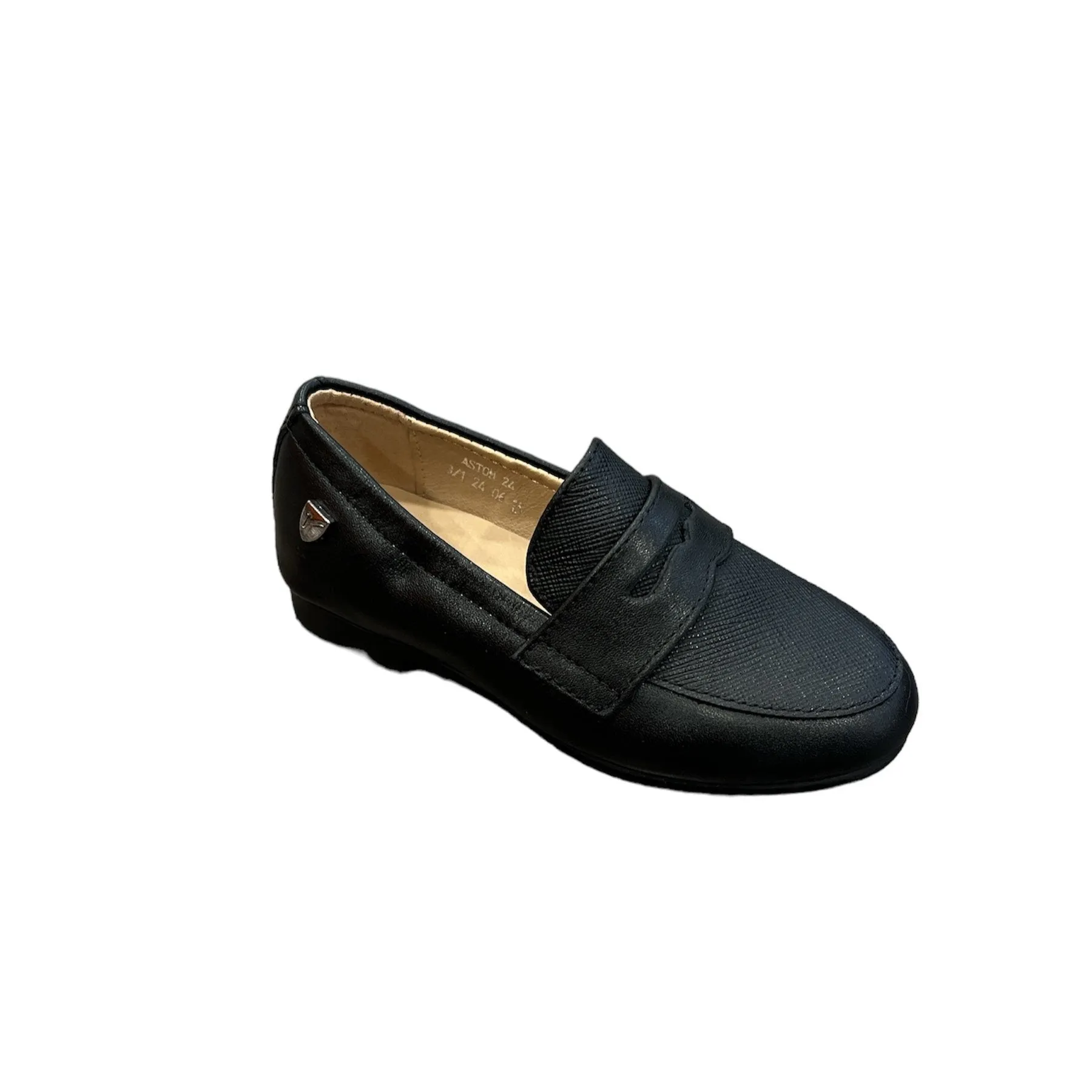 VENETTINI ASTON BOYS BLACK LEATHER SLIP ON PENNY LOAFER