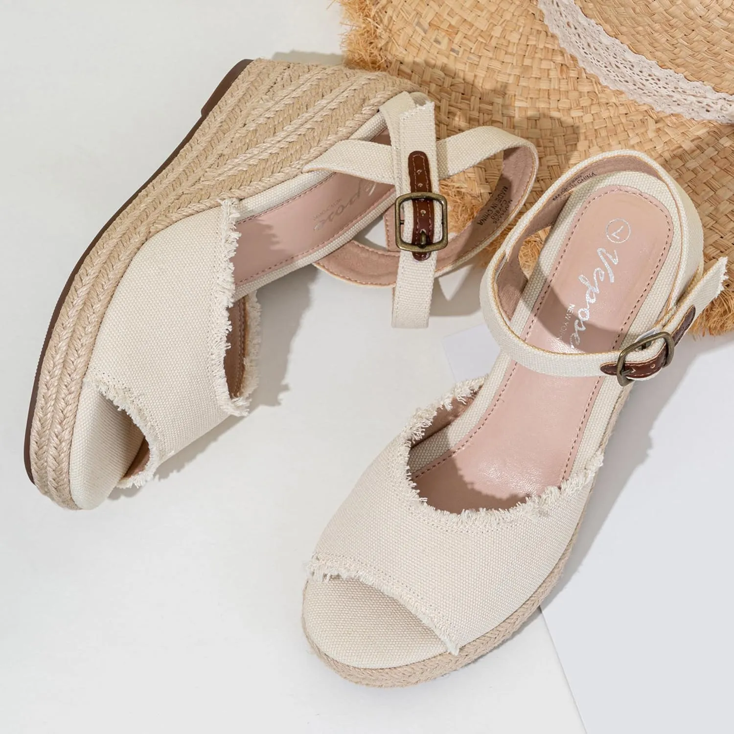 Vepose Women's 880 Wedge Sandals Peep Toe, 3.3" Inch High Heel Platform Espadrilles Sandals with Ankle Buckle