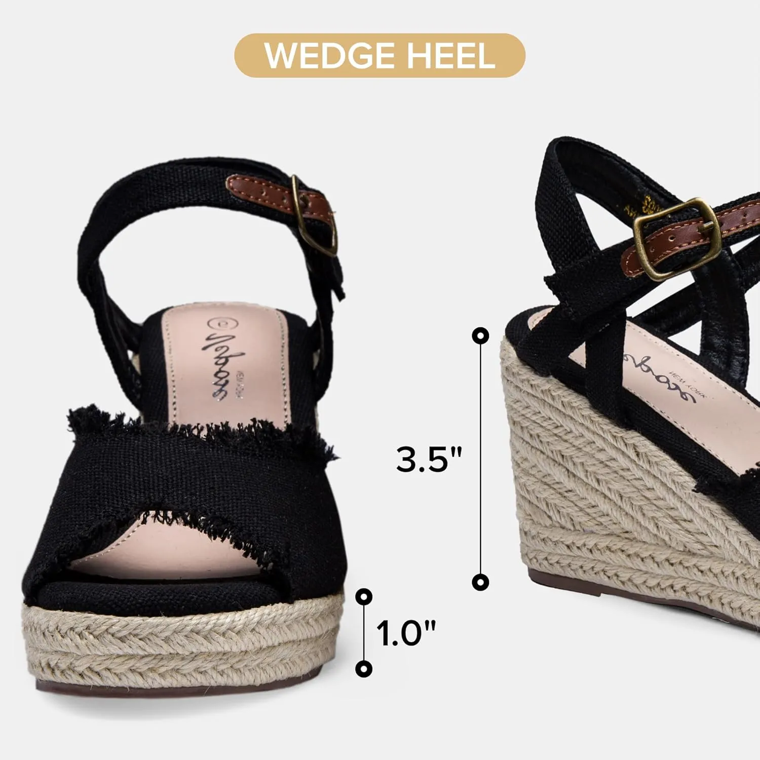 Vepose Women's 880 Wedge Sandals Peep Toe, 3.3" Inch High Heel Platform Espadrilles Sandals with Ankle Buckle